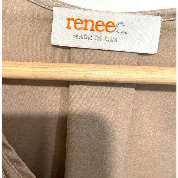 Renee C - Made in USA beige faux wrap satin blouse women's size large - Picture 3 of 5